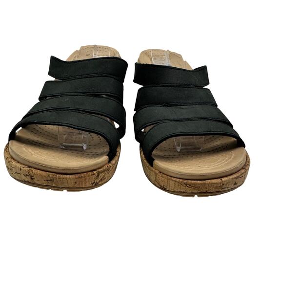 Crocs A Leigh Black Strappy Slip On Cork Comfort Wedge Sandals Women's Size 10 - Picture 2 of 10